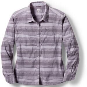 NWT REI Women's Sahara L/S Pattern Shirt TEXTURED STRIPE LAVENDER AURA XS